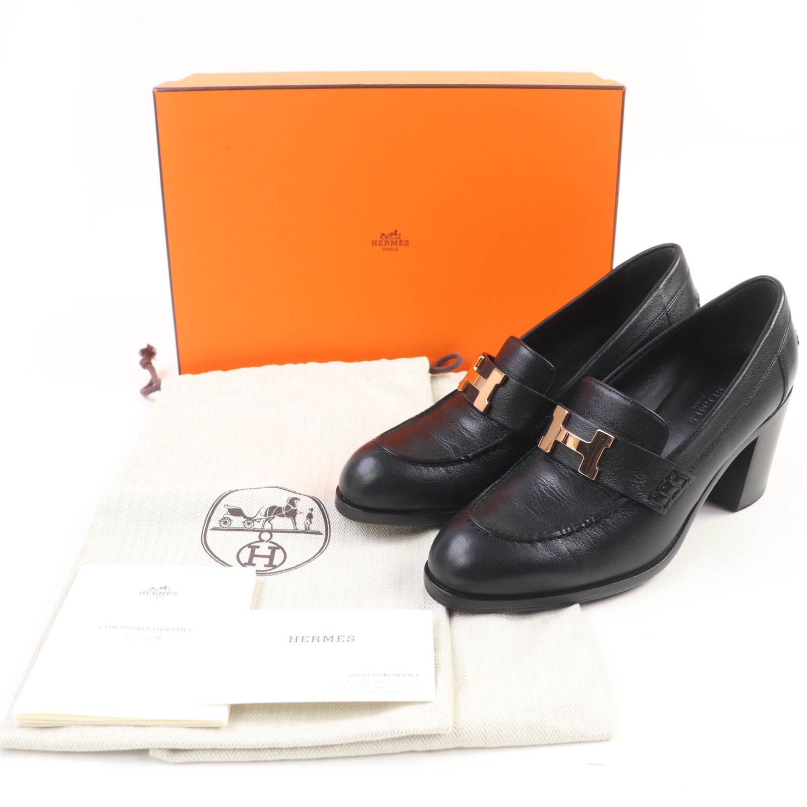 HERMES エルメス ドーフィン ゴールド金具 コンスタンス レザー パンプス ブラック 35.5 箱 保存袋付き イタリア製 レディース