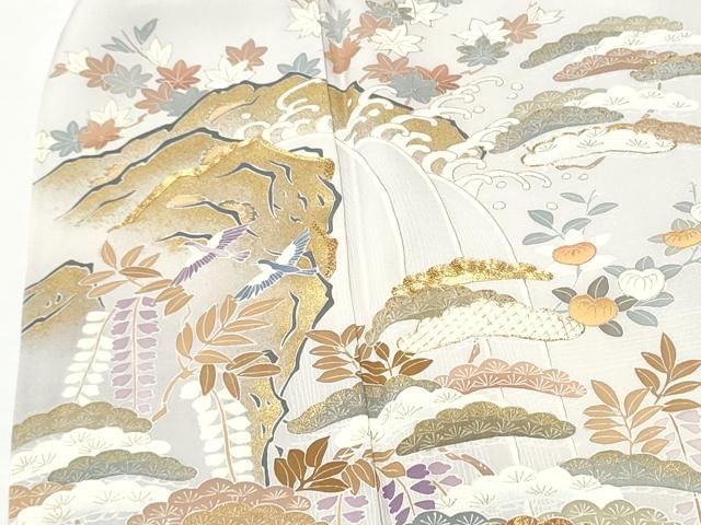 平和屋着物○豪華振袖 型染め 飛鶴風景草花文 正絹 逸品 DAAW5194ud