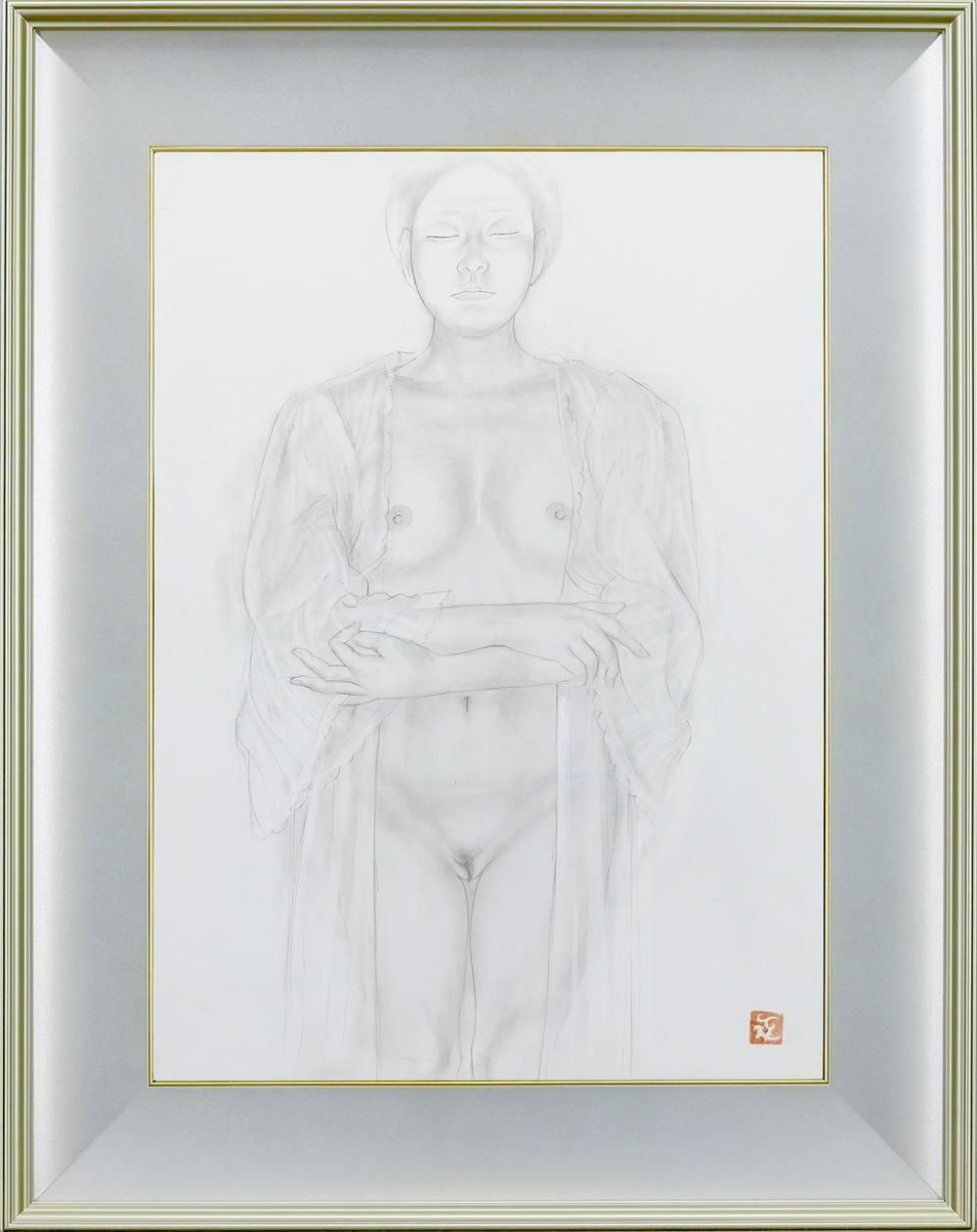 真作 WISH 石本正 裸婦素描 素描 日本画 10号大 共シール やわらかな線描 裸婦名画 〇日本画壇巨匠 25092355