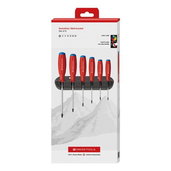 PB SWISS TOOLS ピービースイスツールズ 6本組 スイスグリップ ヘクスローブドライバーセット ホルダー付 ペーパーボックス入 8440.CBB