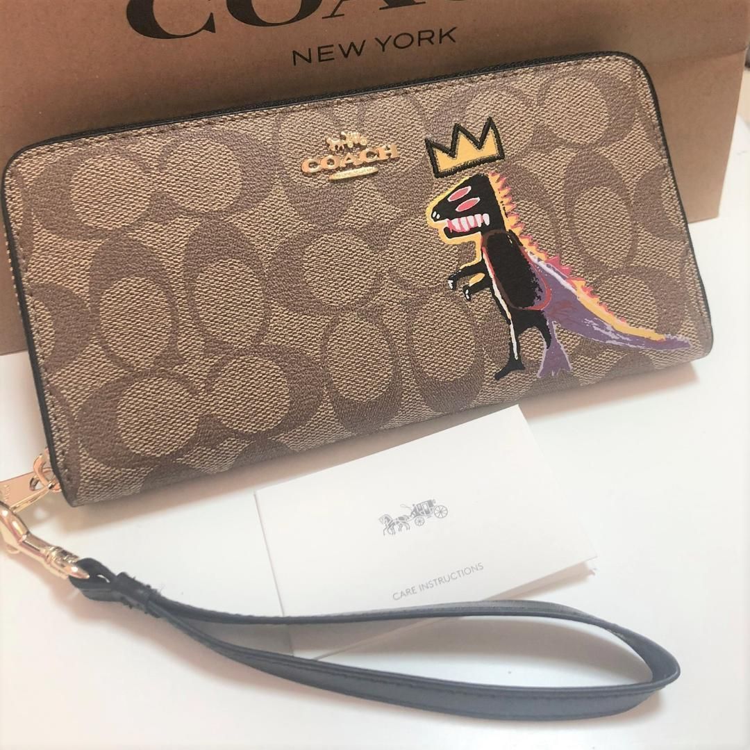 COACH 新品 ブラウン 恐竜 長財布 コーチ レディース 財布 茶色 073