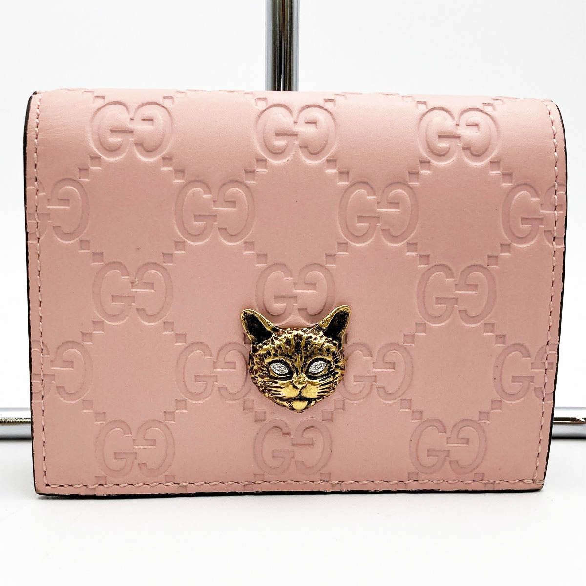 美品 GUCCI グッチ グッチシマ キャットヘッド 猫 二つ折り財布 財布 