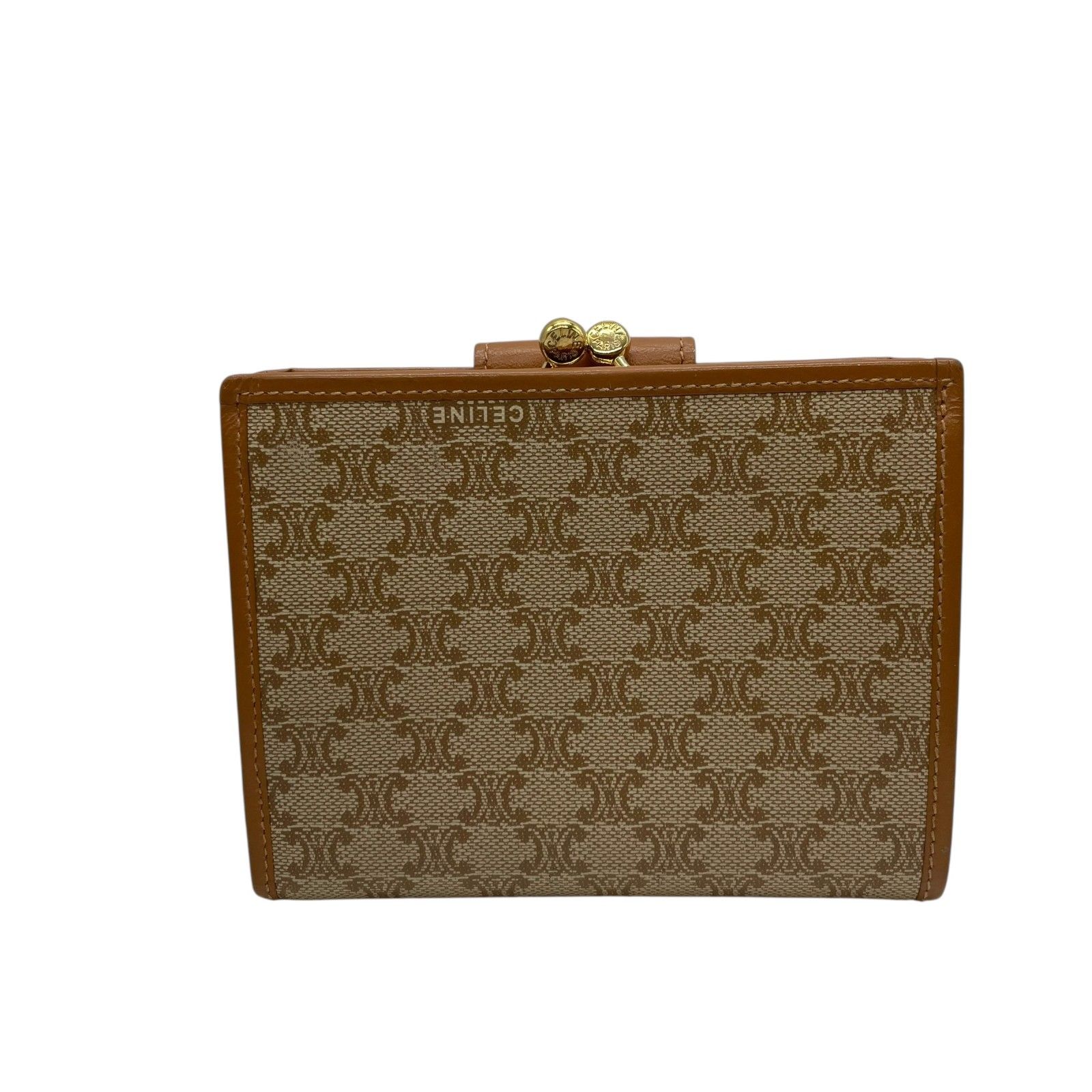 CELINE セリーヌ　二つ折り財布 マカダム柄 トリオンフ ゴールド金具 美品 CELINE セリーヌ マカダム柄 トリオンフ がま口 二つ折り