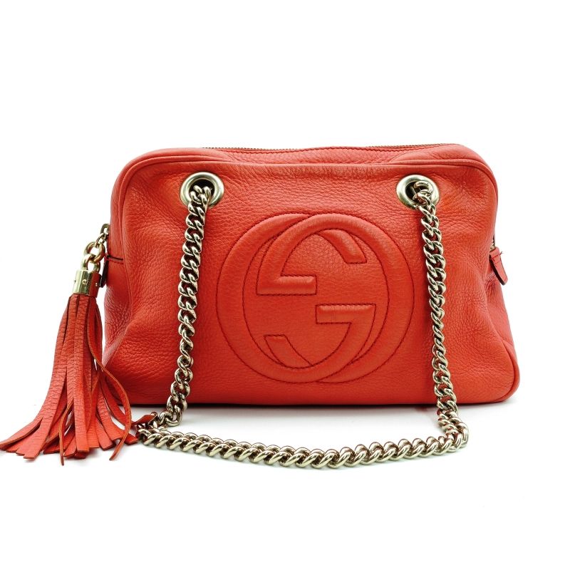 グッチ GUCCI ソーホー カメラバッグ チェーン ショルダーバッグ オレンジ レザー GGロゴ 7-9-030