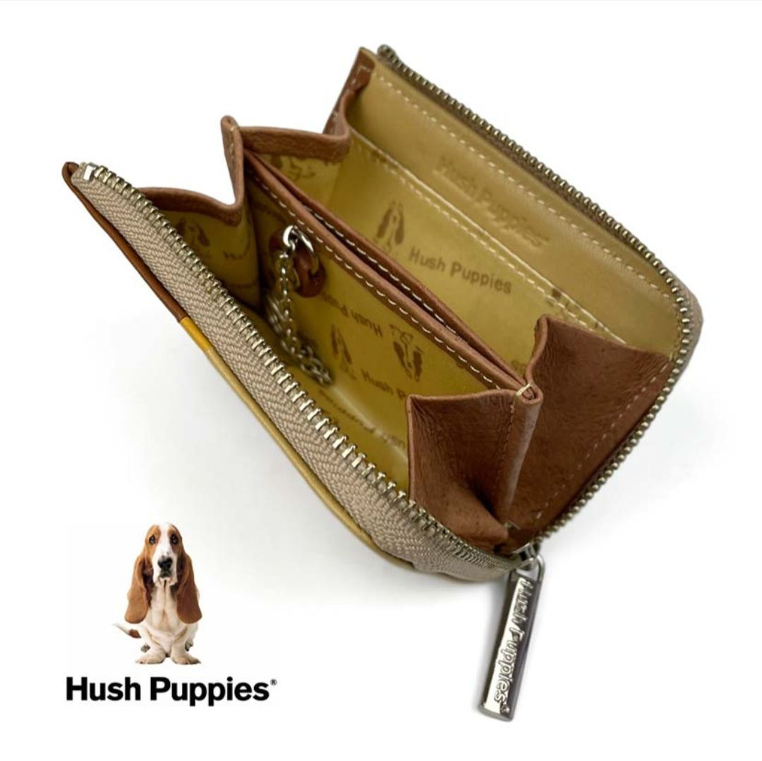 返品保証 Hush Puppies ハッシュパピー リアルレザー トリコロールカラー ラウンドファスナー コインケース