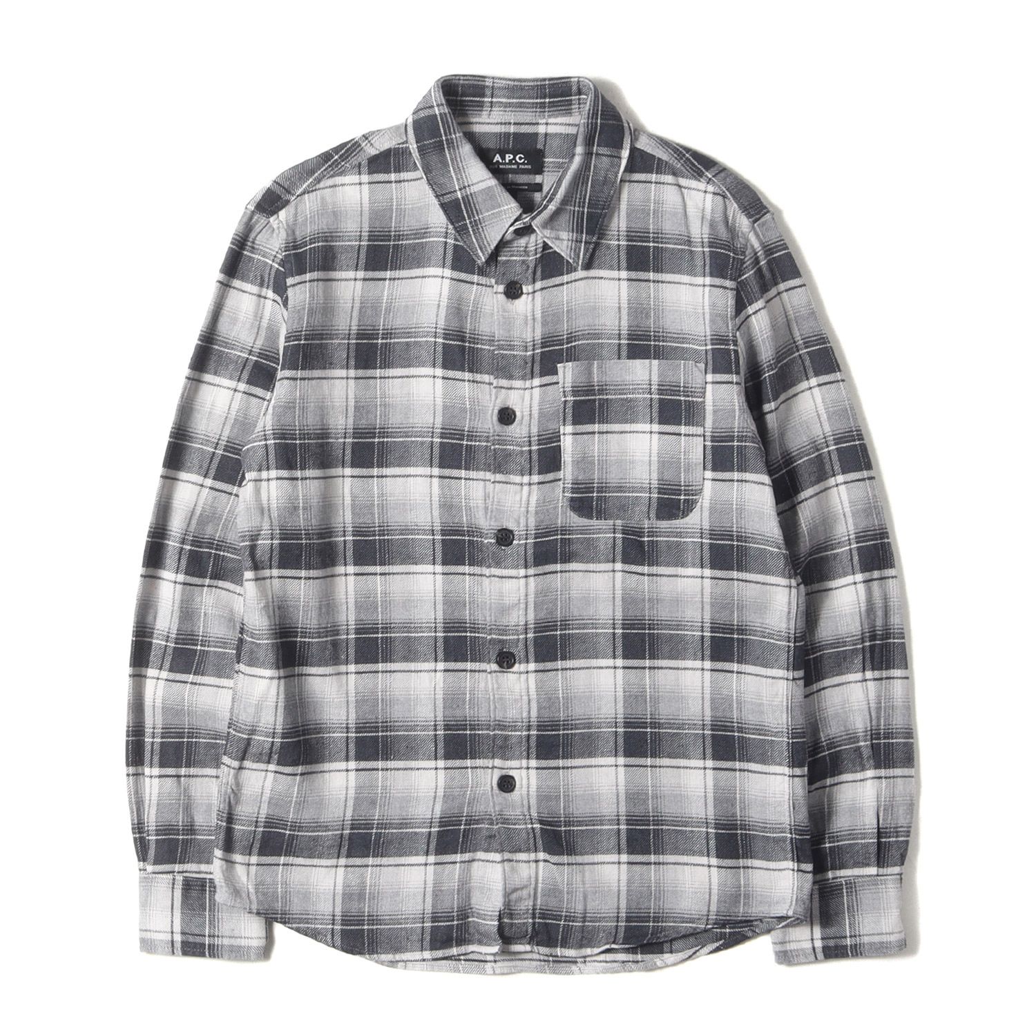 A.P.C. アーペーセー シャツ サイズ:XS / チェック コットンリネン 長袖 シャツ / グレー ブラック / トップス カジュアルシャツ【メンズ】【中古】
