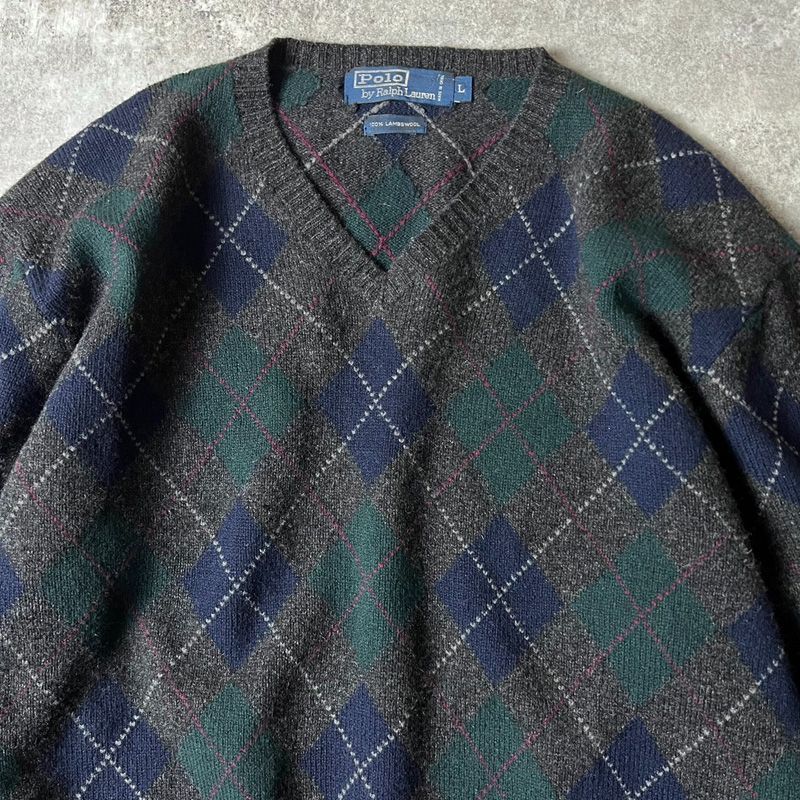 90s POLO RALPH LAUREN アーガイル ラムウール ニット セーター 