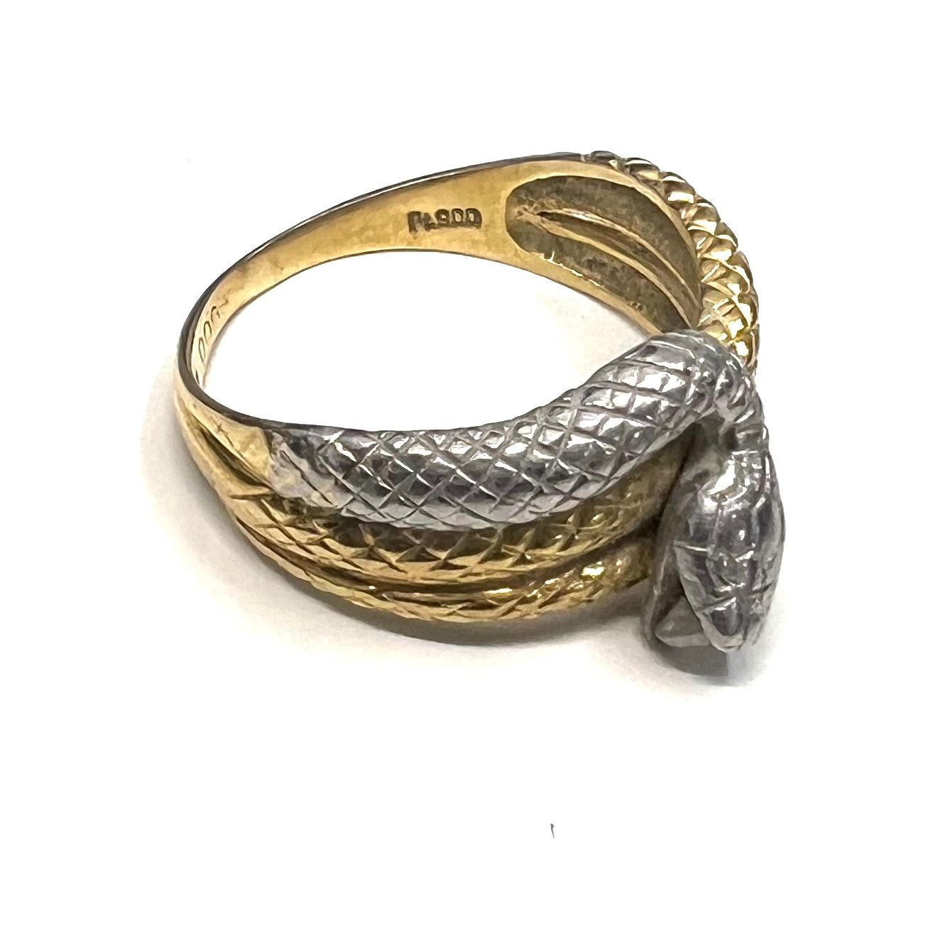 k18.pt900コンビリング 指輪 18金 プラチナ ヘビ スネーク 蛇 ダイヤ 