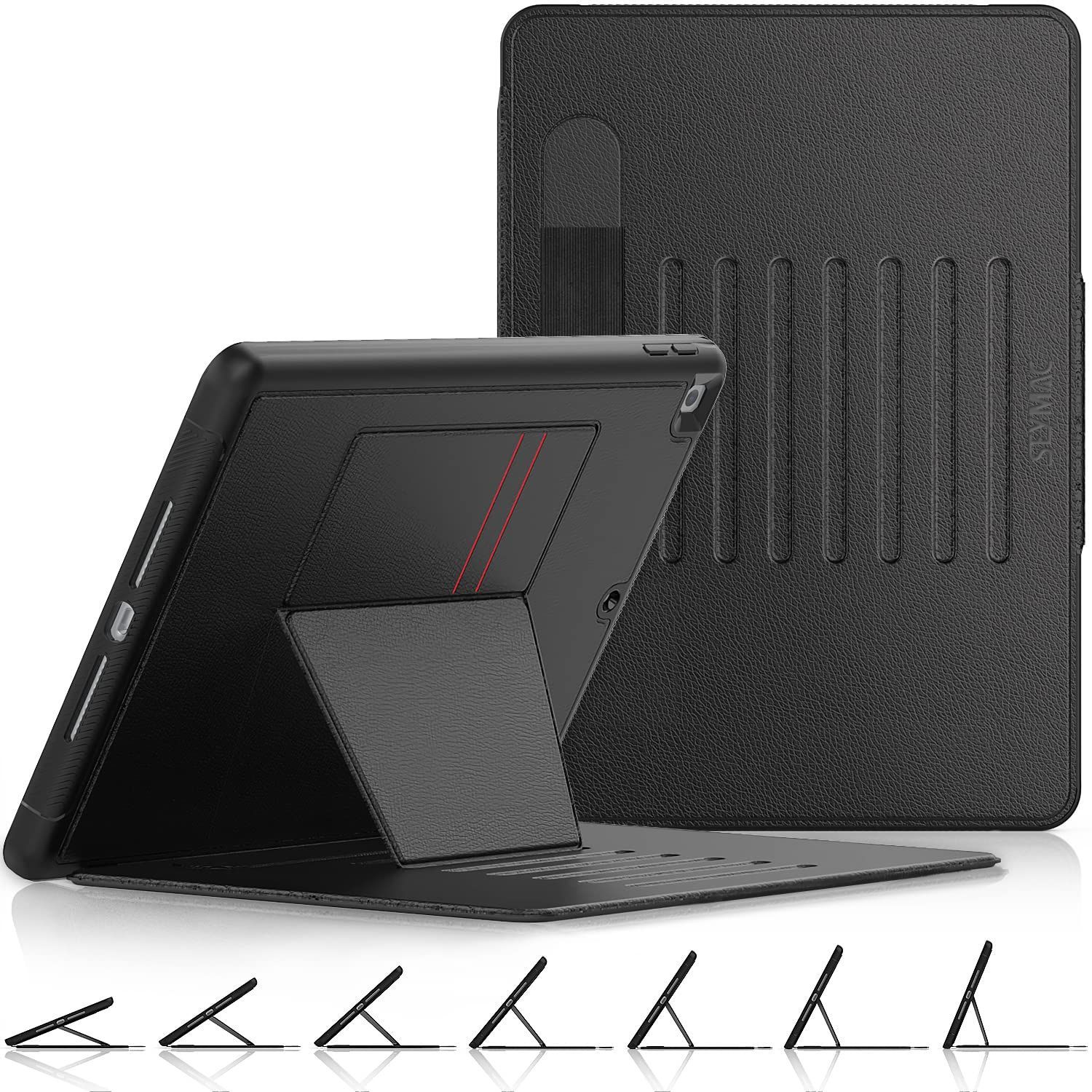 【新着商品】9/8/7世代(2021/2020/2019) iPad 10.2インチ ケース ケース 耐衝撃 多角度横置き調節 stock オートスリープ ペン収納 SEYMAC カード収納 強磁力全面保護カバー（ブラック）（適格請求書発行