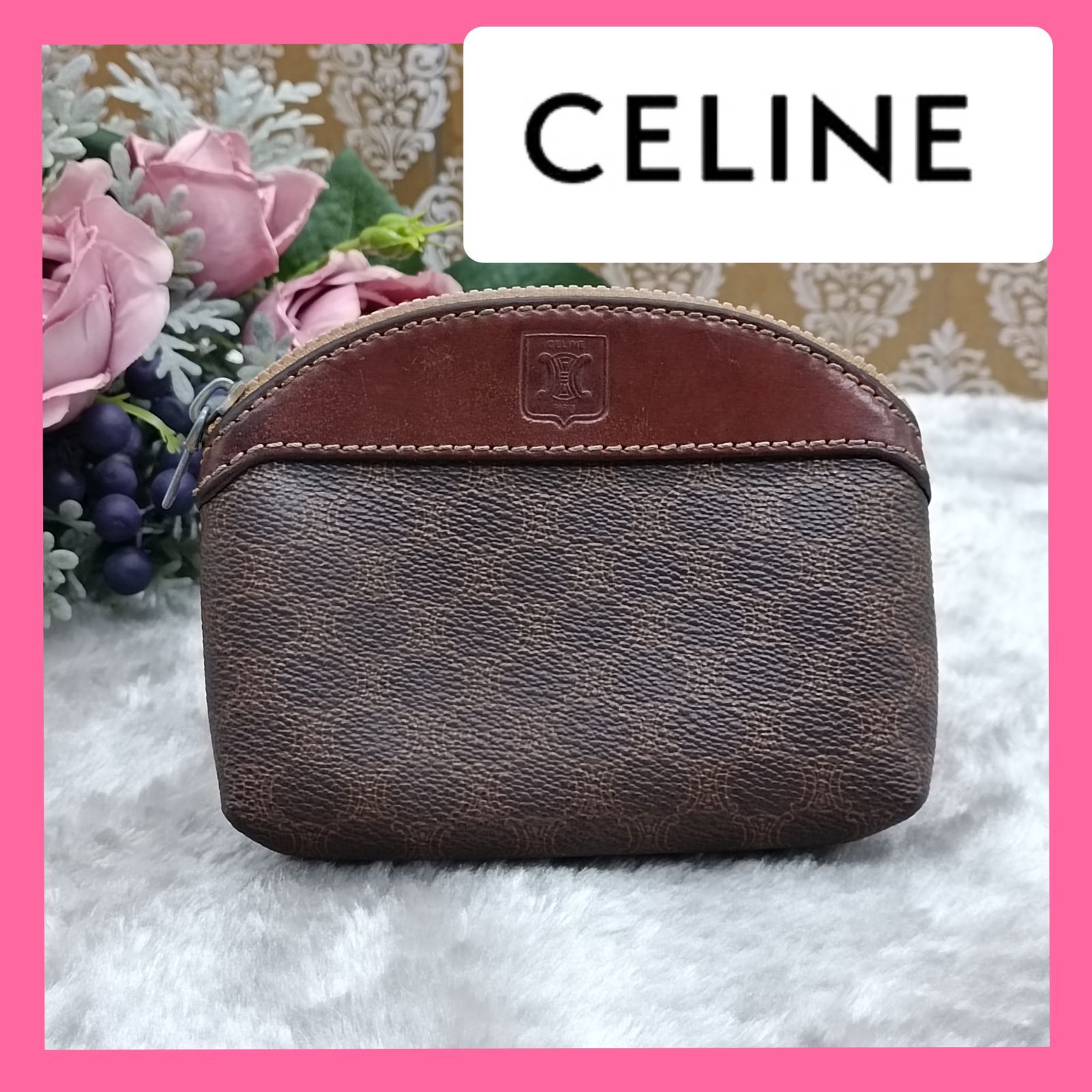 《  CELINE》　セリーヌ　ポーチ　マカダム総柄　ミニポーチ　コインケース　小物入れ　ブラウン　PVC　ユニセックス　送料無料・匿名配送・最短即日発送いたします！　818