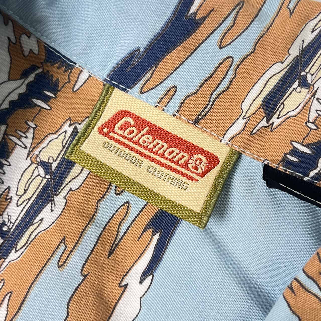 Coleman コールマン キャンプ デザイン レーヨン 開襟 半袖 柄シャツ L 