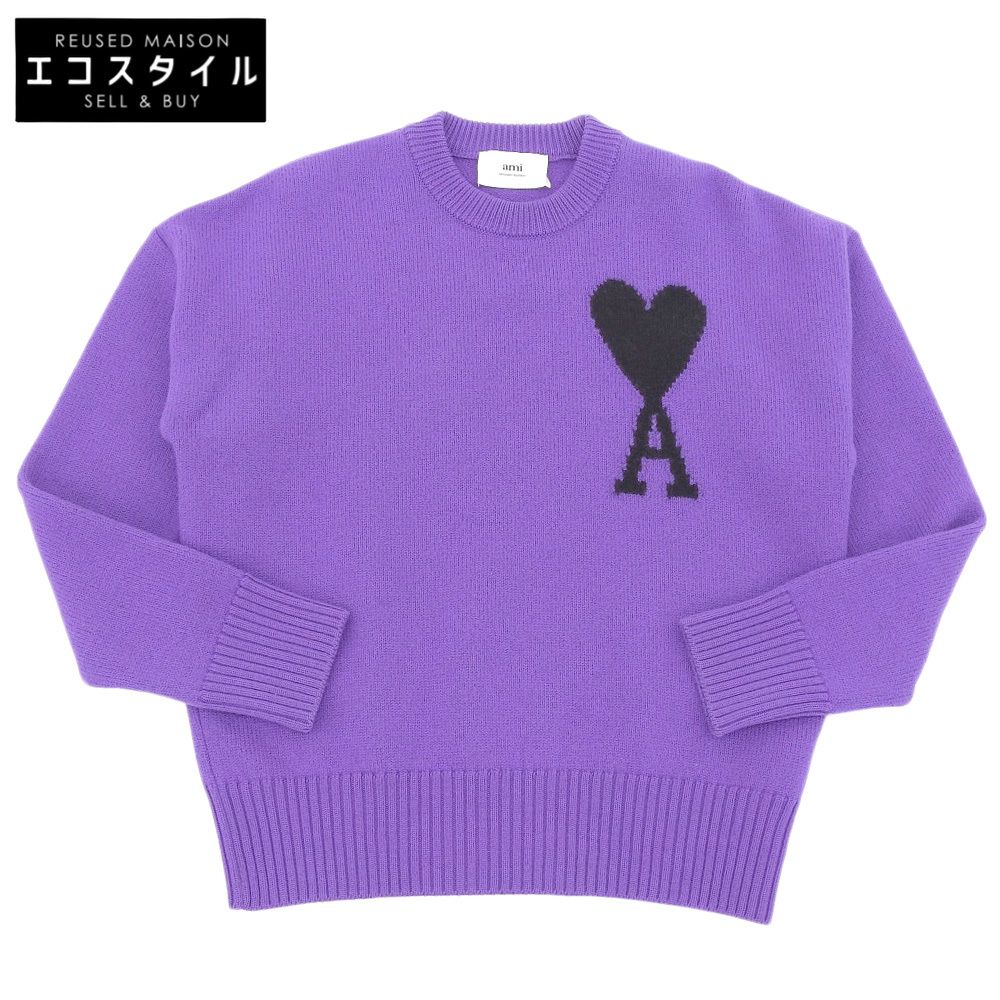 AMI PARIS アミパリス ウール ロゴ クルーネック ニット トップス レディース パープル XS UKS002.018 XS