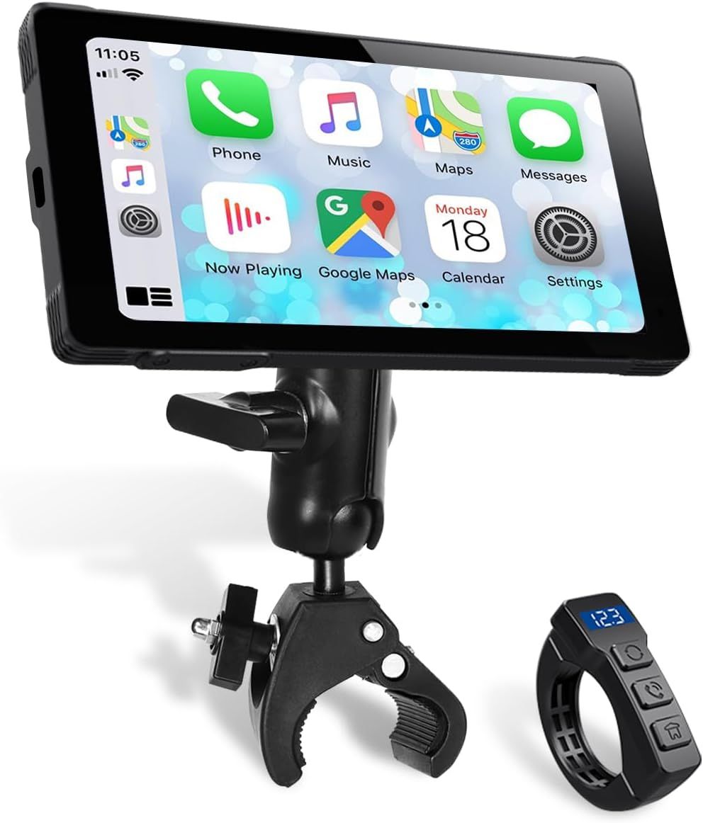 【超薄型+USB給電】 ニコマク NikoMaku バイク用 スマートモニター 【自動輝度調整】 バイク ナビ ディスプレイ SM-1C V2.0 Carplay/Android Auto対応 5.5インチ大画面 IPX7防水 インカム連動 取付ホルダー