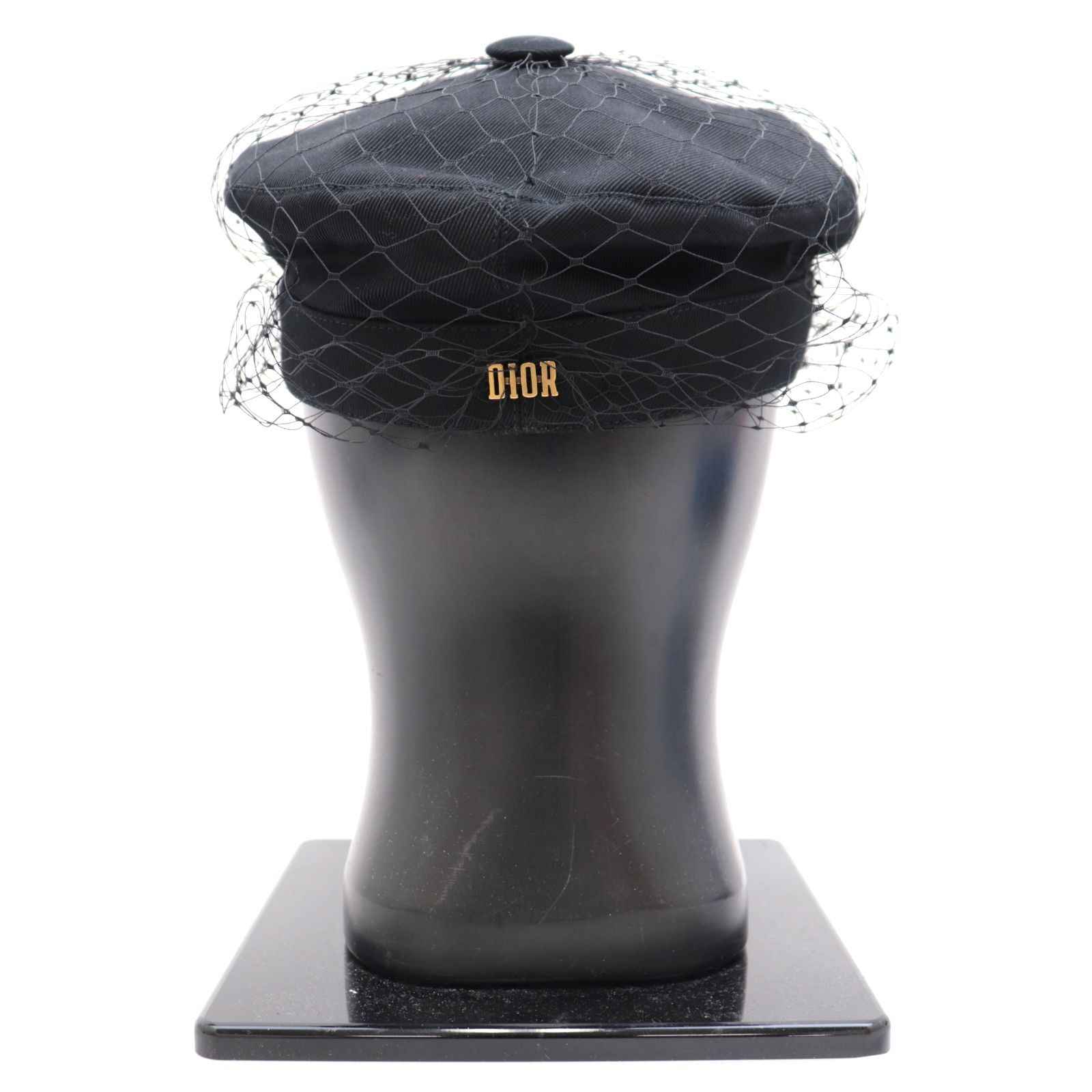 美品 クリスチャンディオール ARTY キャップ キャスケット レディース 黒 57 チュール レース ベール ビー刺繍 Christian Dior