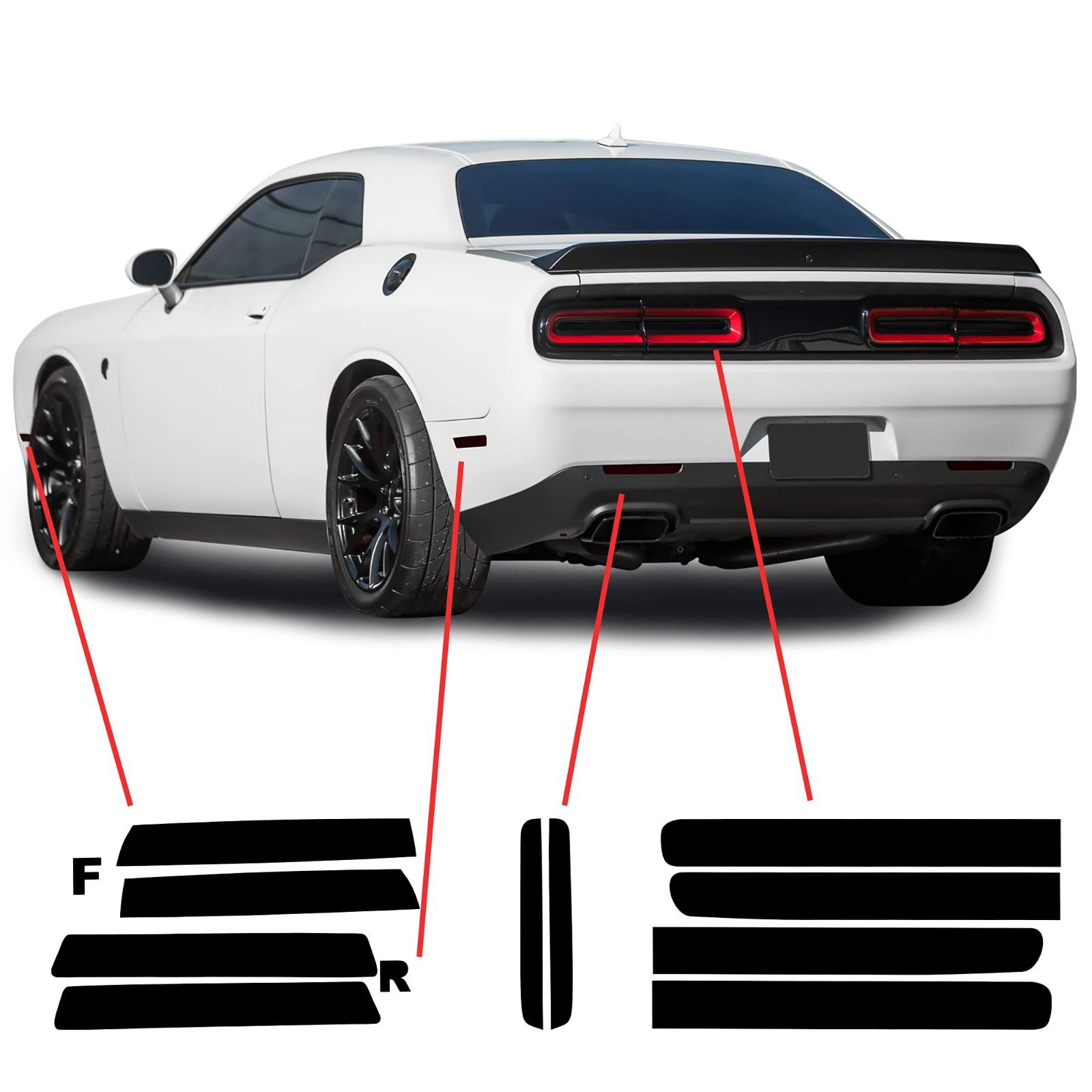 Bogar Tech Designs テールライト サイドマーカー リアリフレクター ティントキット Dodge Challenger 2015-2025に対応 ダークスモーク