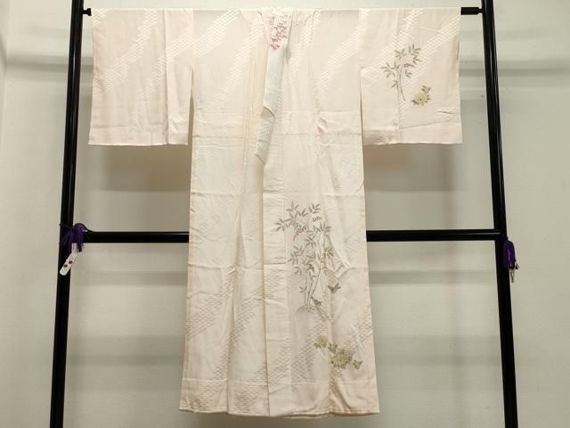 平和屋着物●長襦袢 無双仕立て 手描き 雀 南天文 半衿刺繍 正絹 ♥ CAAX5816gh