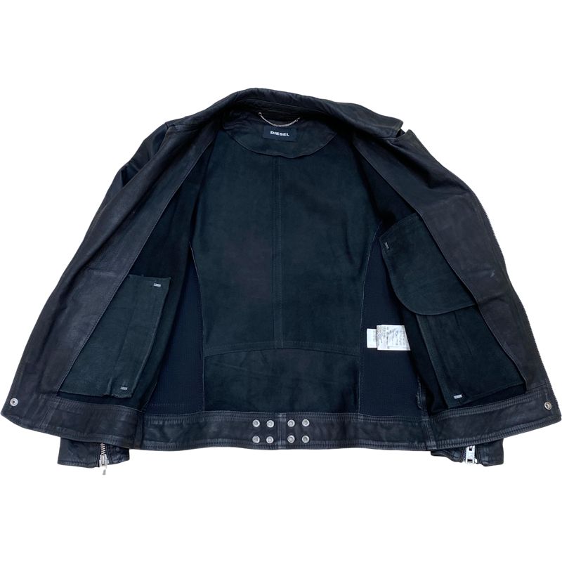 国内正規品】DIESEL メンズ 牛革 レザージャケット ブラック Mサイズ 