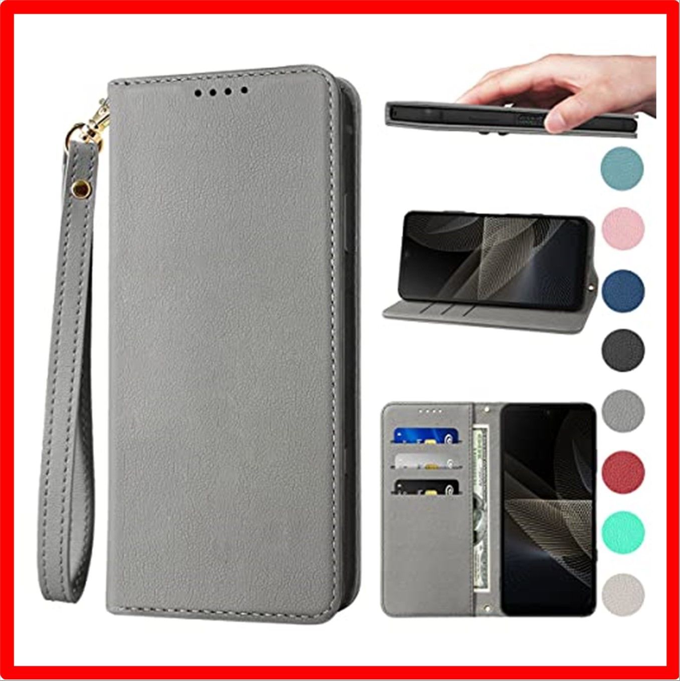 【匿名配送】 AQUOS Wish/AQUOS Wish2_グレー AQUOS Wish ケース 手帳型 高質PUレザー AQUOS wish2 ケース 手帳型