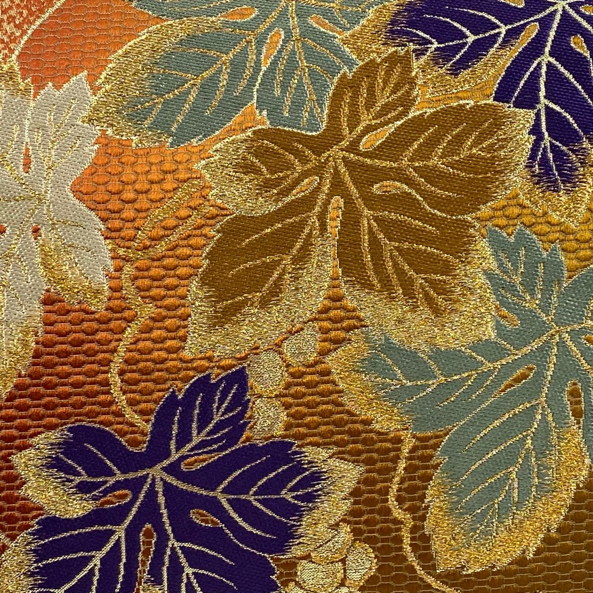 袋帯 秀品 葡萄 金糸 箔 山吹茶色 六通 正絹