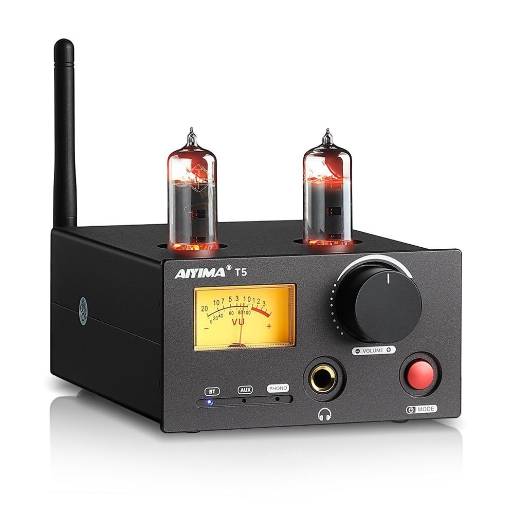 AIYIMA TUBE-T5 Bluetooth 5.0 320W 真空管フォノターンテーブルアンプ HiFi ホームオーディオ デジタルヘッドフォンアンプ DC 36V 6A 電源アダプタ付き