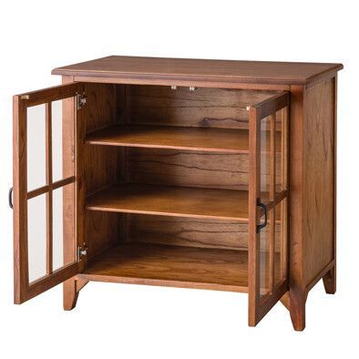 天然木 アンティーク調 キャビネット 両面ガラス扉 幅80cm リビング収納 食器棚 収納家具