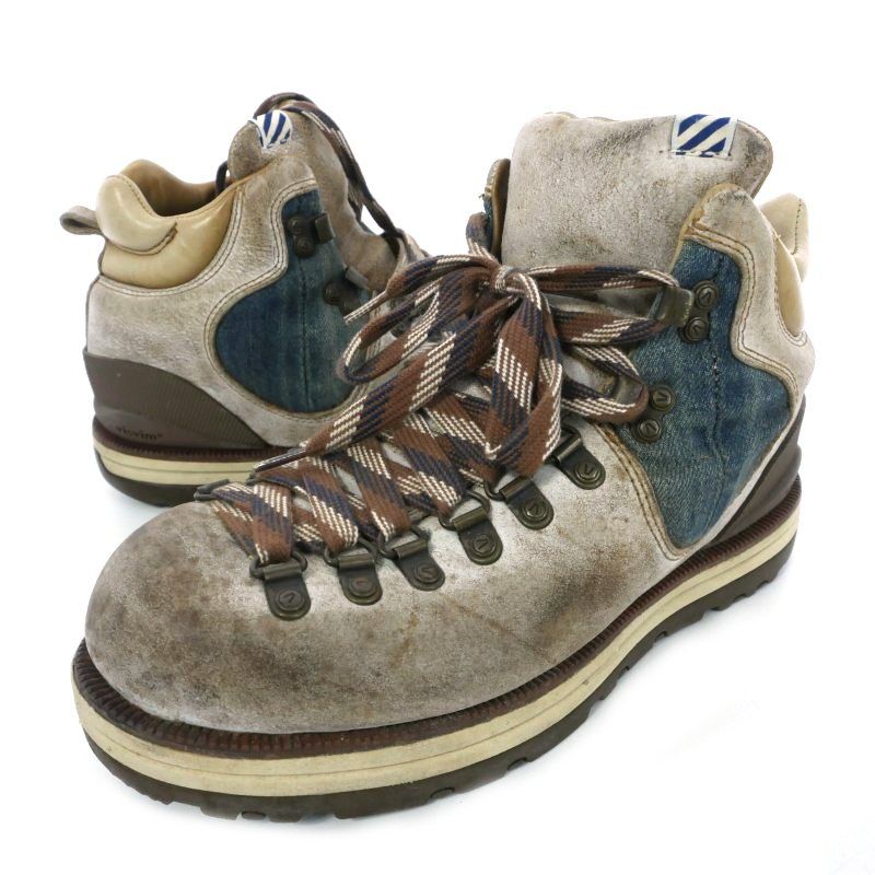 ビズビム VISVIM SERRA BOOTS セラ マウンテンブーツ トレッキング Vibramソール ユーズド加工 デニム切替 US8 26cm ブラウン