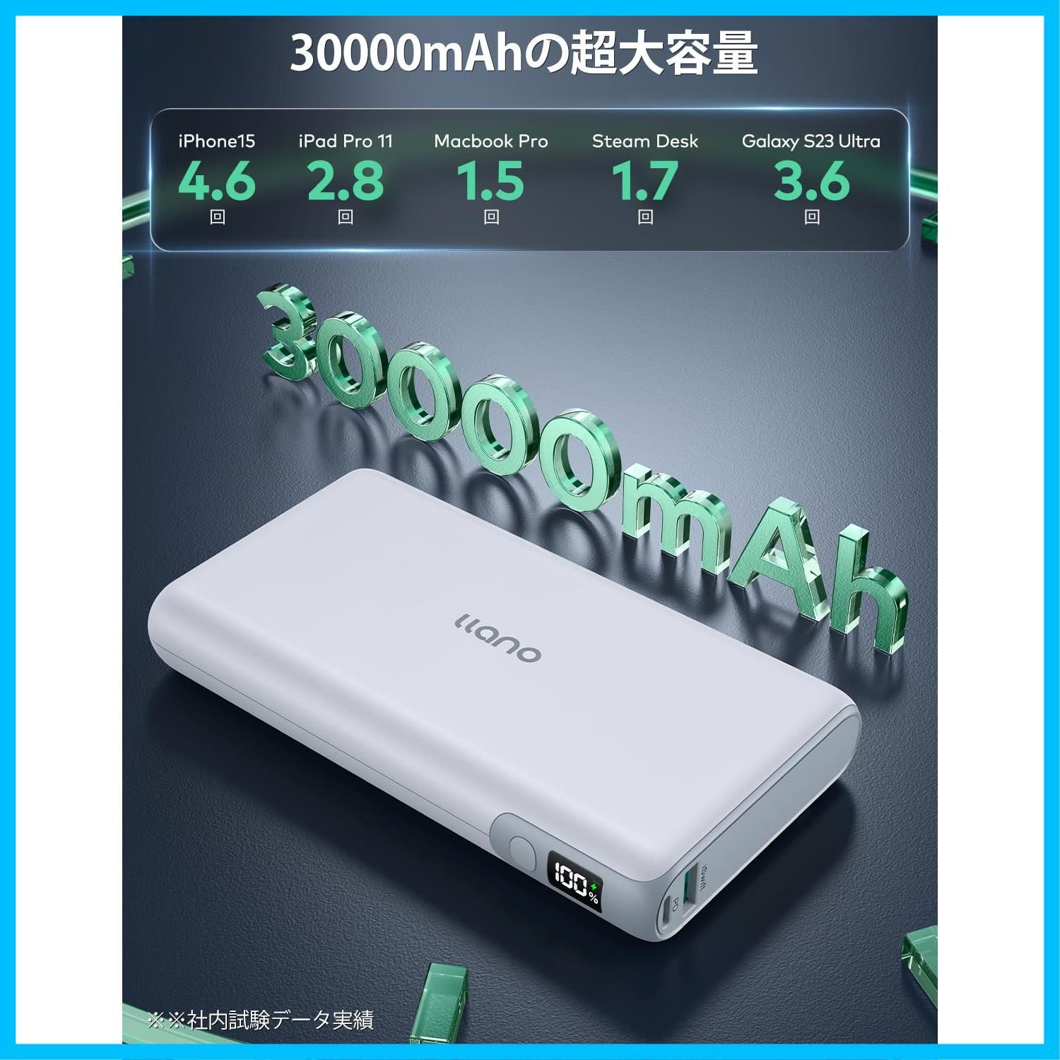 在庫処分】llano モバイルバッテリー 30000mAh 100W 大容量 急速充電