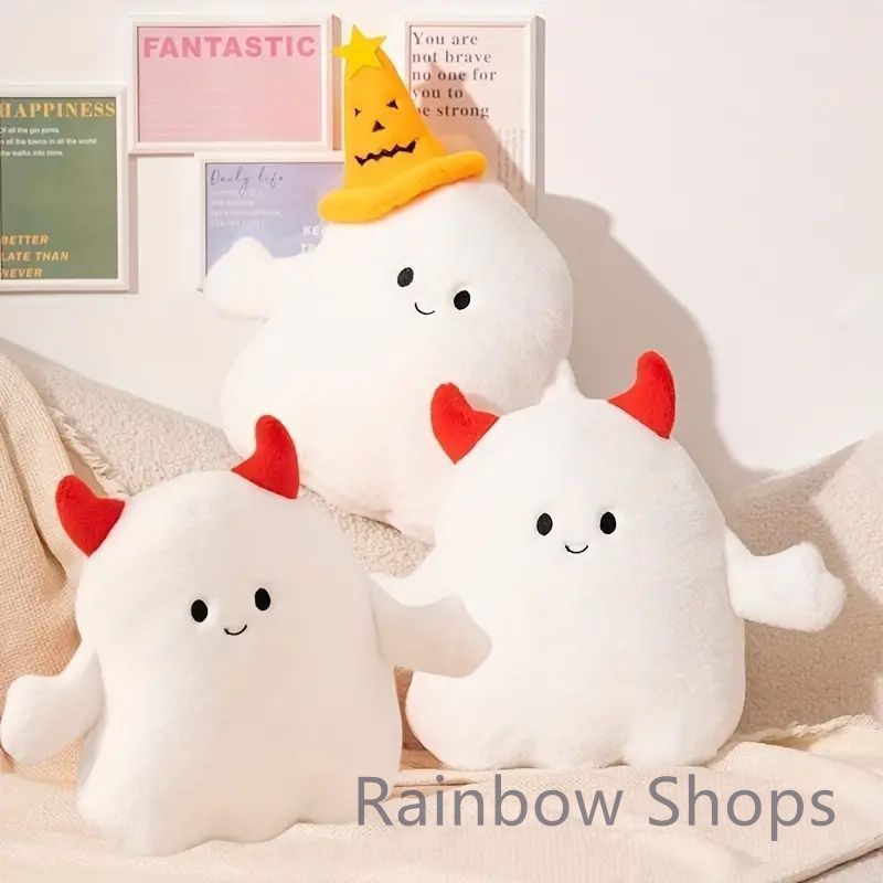♥ ハロウィンゴーストぬいぐるみ デビル＆魔法帽バージョン パーティーに最適なぬいぐるみゴーストクラウドピロー - 合成素材 あらゆる機会に最適なお祝いのコレクターズドール 電気不要 寝室と屋外のホリデーデコレーションに最適 yunban558