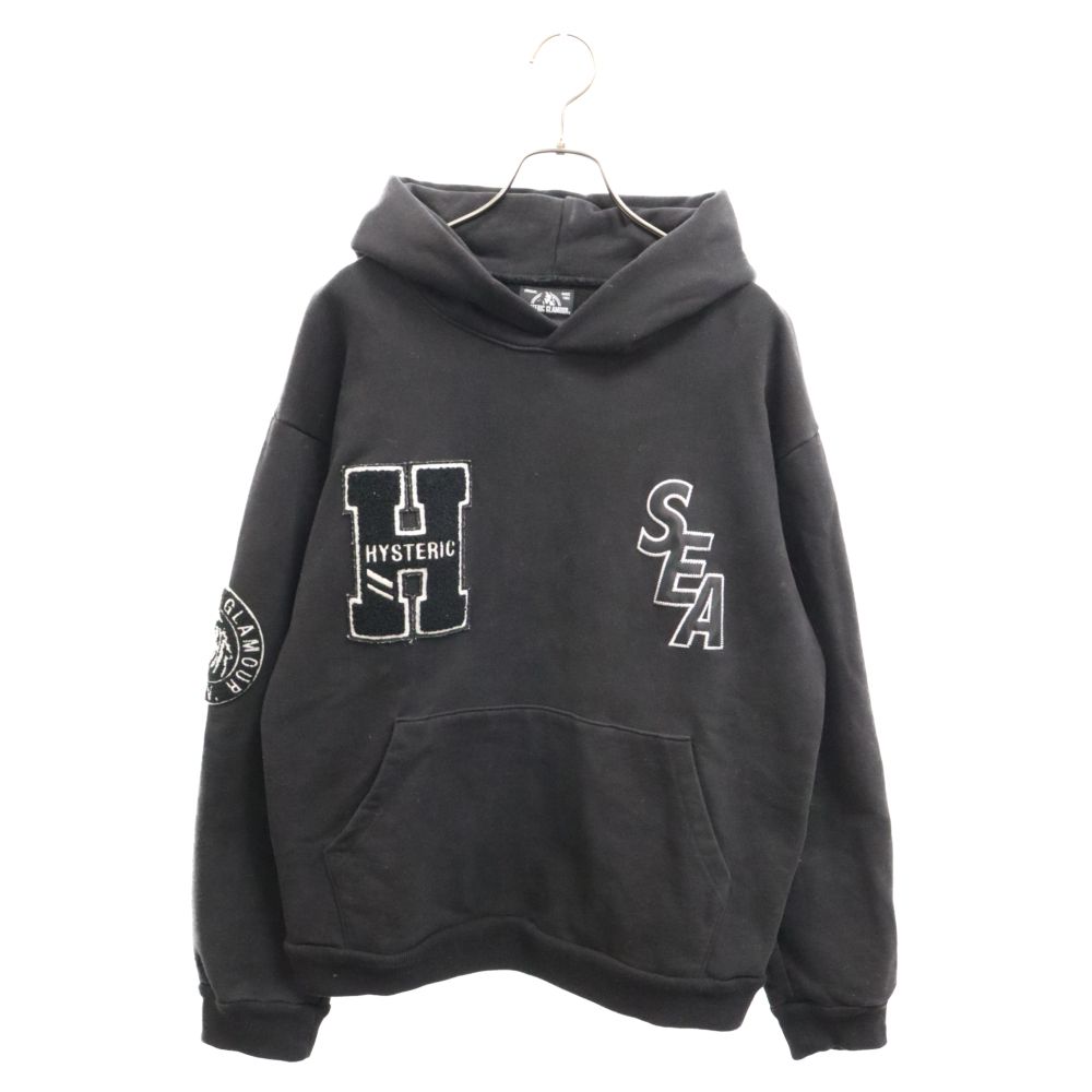 WIND AND SEA (ウィンダンシー) 21AW×HYSTERIC GLAMOUR HOODIE ヒステリックグラマー ロゴワッペン フーディ  スウェット プルオーバーパーカー ブラック WDS-HYS-3-06 - メルカリ