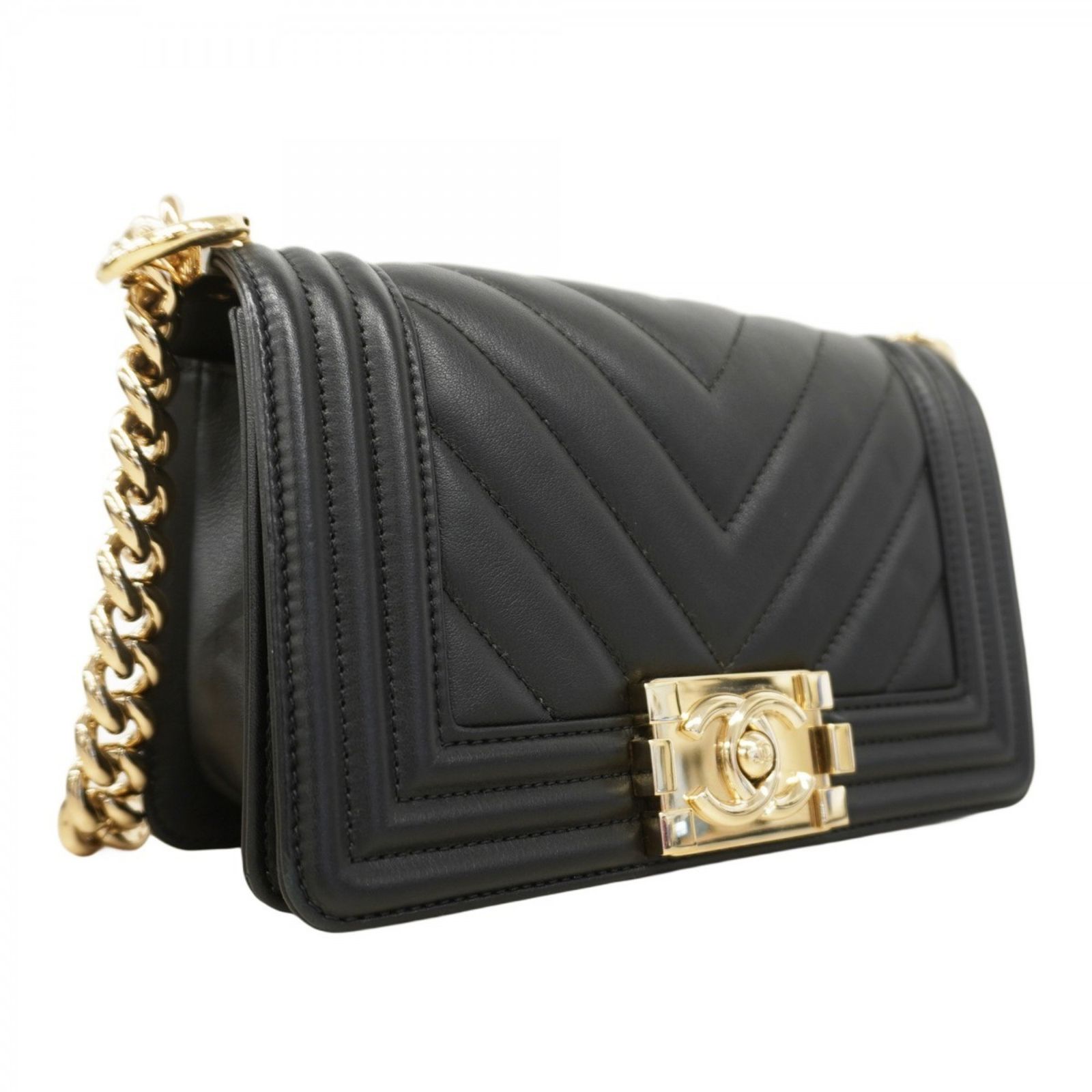 CHANEL シャネル ボーイシャネル ラムスキン CHANEL 21限定商品 ラムスキン ボーイシャネル ゴールド 中古