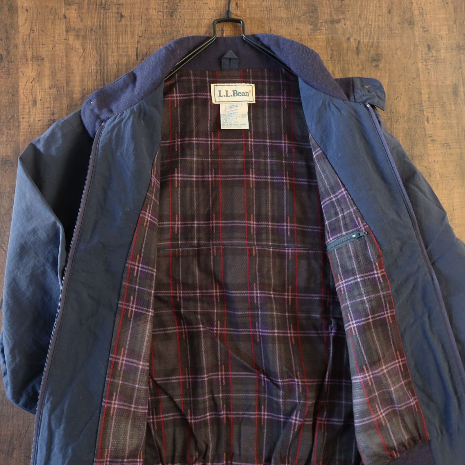 エルエルビーン USA製 ブルゾン ウールスウィング 裏地チェック 80s 希少 90s人気US古着☆L.L.Bean ジップブルゾン 裏地チェック SIZE M