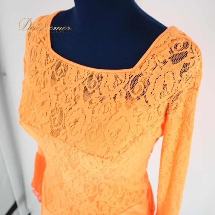 社交ダンス　上下セット　アンサンブル レッスン　オレンジ　蛍光色　フルボリューム 社交ダンス上下セットアンサンブル レッスンオレンジ蛍光色フルボリューム