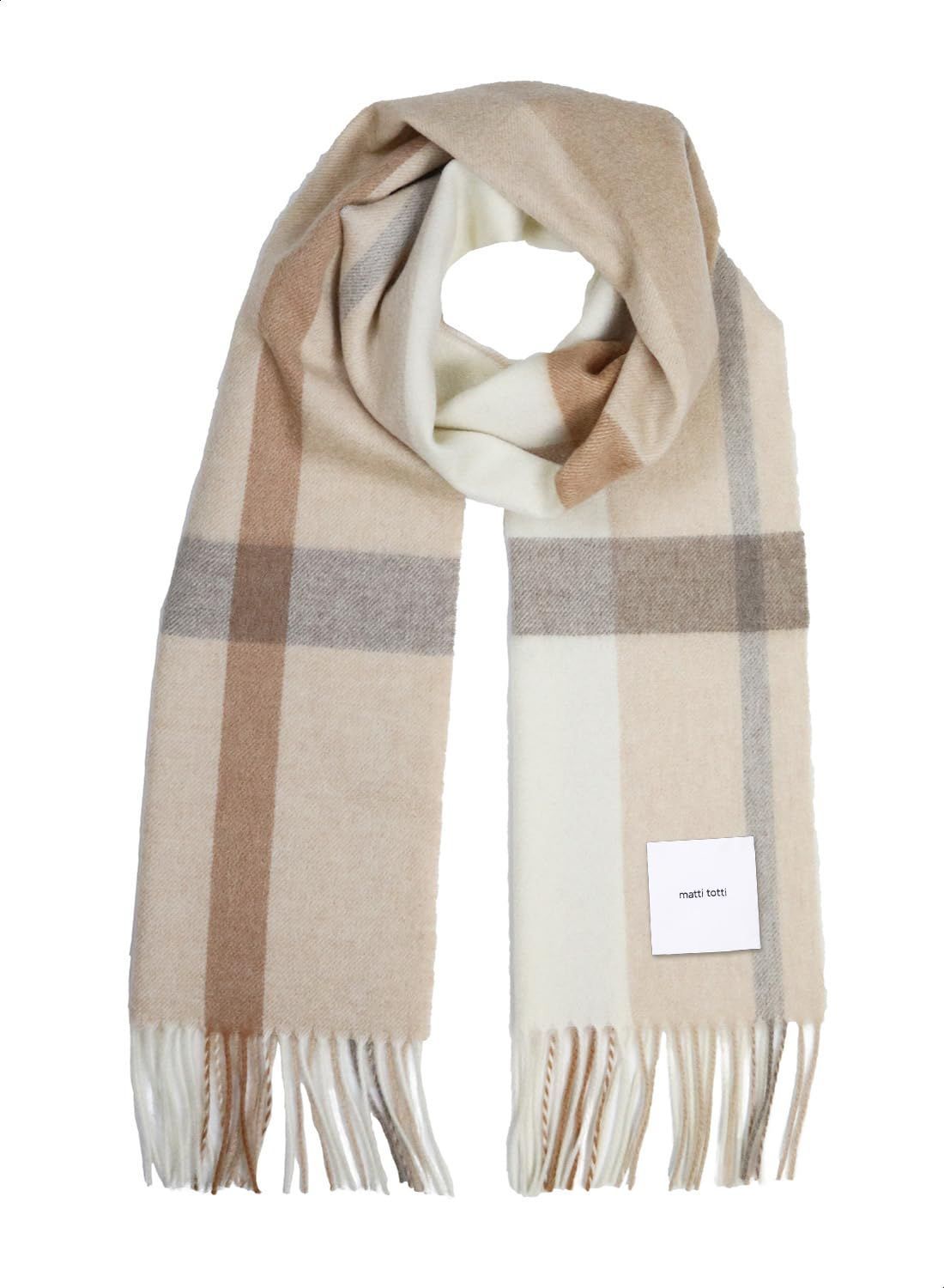 F_Ivory × Beige matti totti Ivory × Beige カシミヤ マフラー カシミア 大判 厚手 レディース チェック柄 ストール 100 女性 ロング リバーシブル ギフト プレゼント B0011B-23