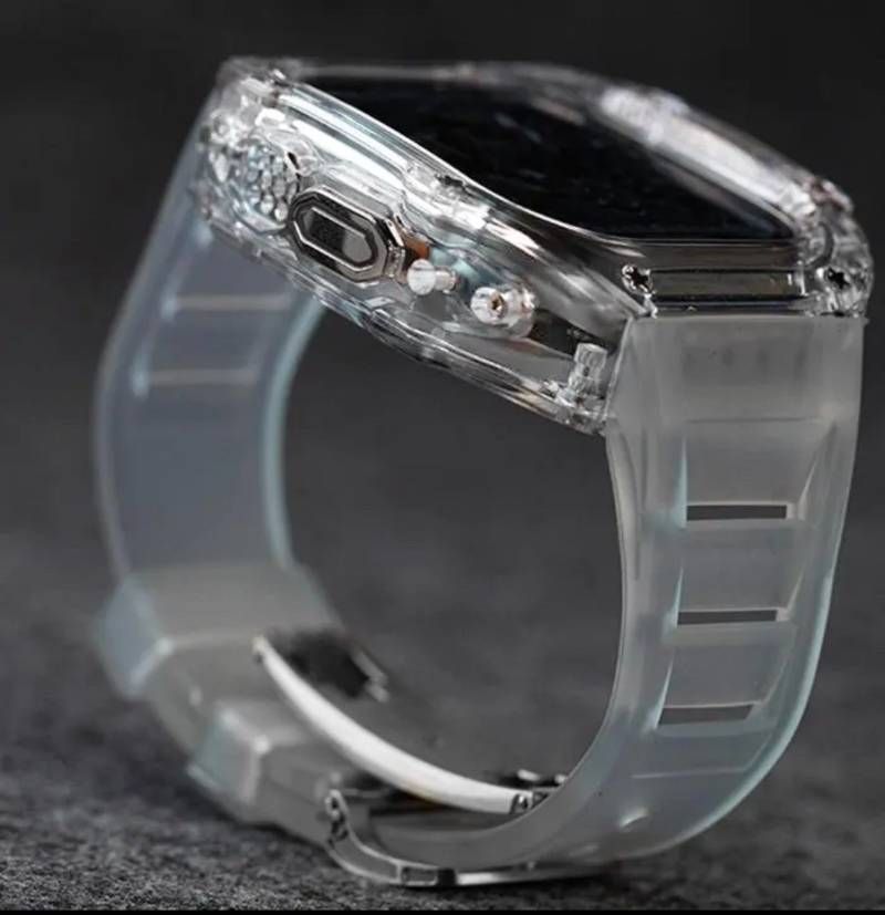 クリアシルバー AppleWatchカバーケース 脱着 簡単 保護 カスタム ベルト ラバー バンド 44mm アップルウォッチ対応 CHRISTIANNAURATH_COM_BR