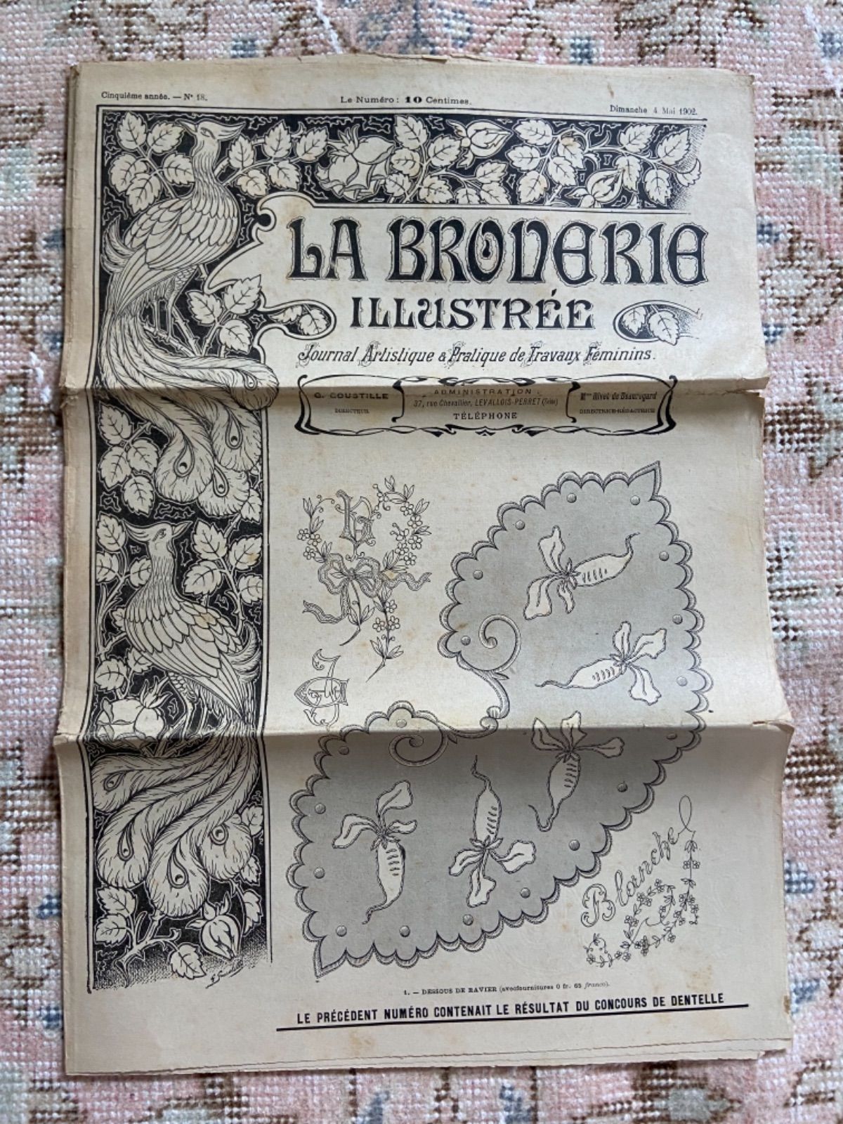 1902年5月4日 レアなフランスアンティークの刺繍新聞 刺繍図案