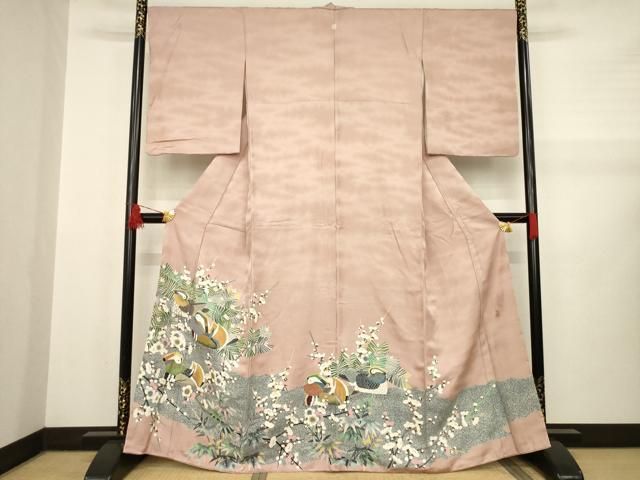 平和屋着物●豪華色留袖 友禅 作家物 鴛鴦花文 金銀彩 正絹 AABB0452ck