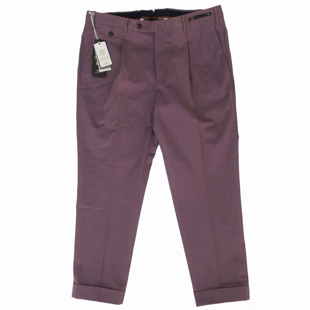 PT01 ピーティゼロウーノ STRETCH GENTLEMAN FIT 1タック センタープレス トラウザーパンツ スラックス ボトムス パープル サイズ50