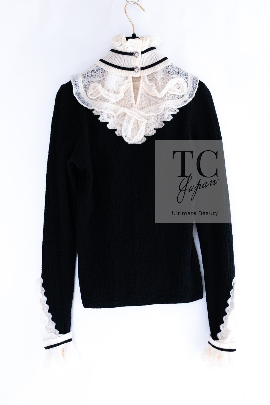 CHANEL - シャネル トップス セーター CHANEL ブラック アイボリー ウール アルパカ ソフト ストレッチ ニット メティエダール 超美品 34 36 シャネル トップス セーター CHANEL ブラック アイボリー ウール