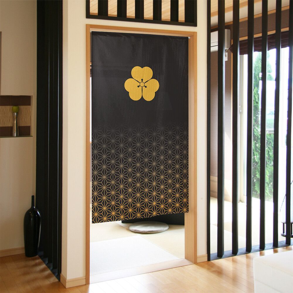 【匿名配送らくらくメルカリ便 全国送料無料】のれん「家紋 片喰 麻の葉」85x150cm×3枚セット【日本製】目隠し 暖簾 家紋 歴史 間仕切り【家紋のれん デザイン全204種類】
