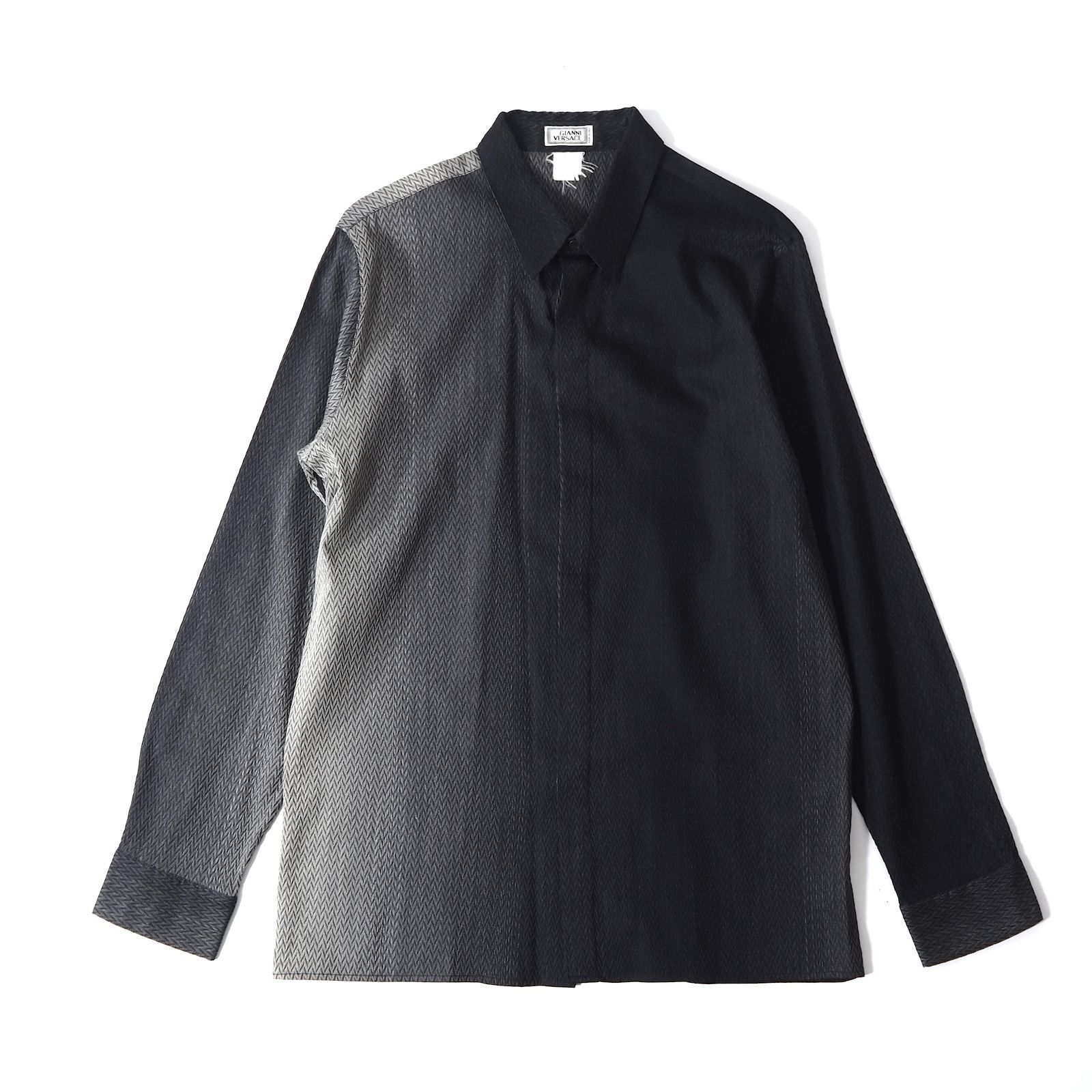 ジャンニヴェルサーチ GIANNI VERSACE ヴィンテージ ウール シルク 長袖 シャツ 52 ブラック グレー メンズ 5-ZD020