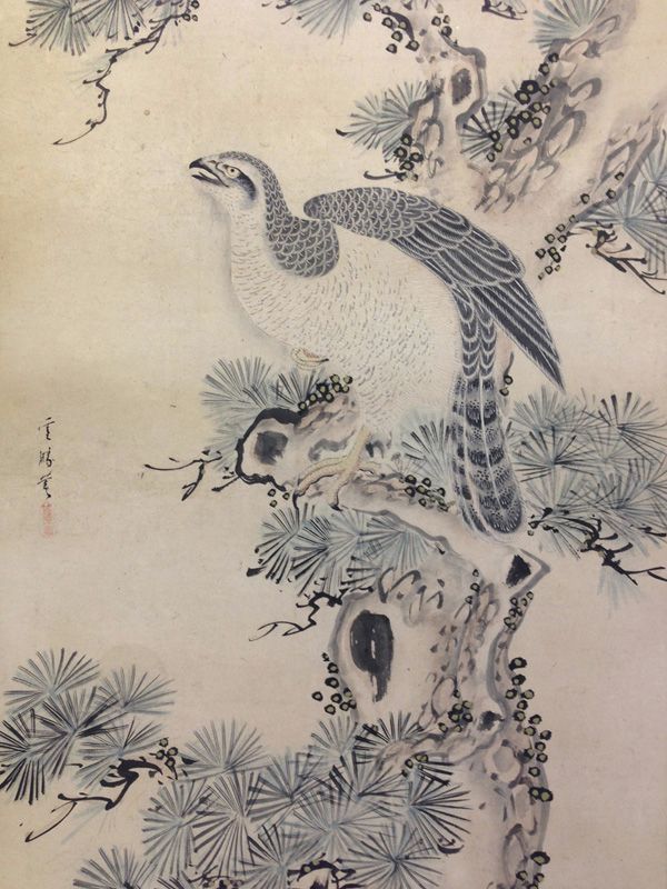 ★古美術！　小野雲鵬 松鷹図 ☆逸品！ 小野雲鵬 (小野湘雲) 水墨 松鷹図 - メルカリ