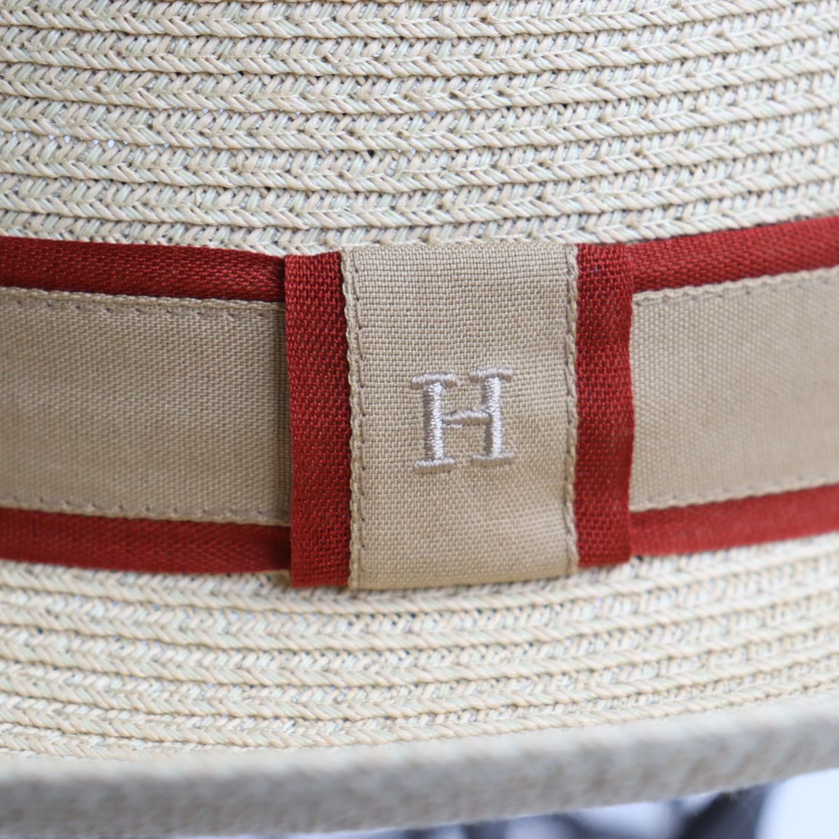 未使用品◇HERMES エルメス Hロゴ刺繍 リボン ペーパーハット/中折れ 
