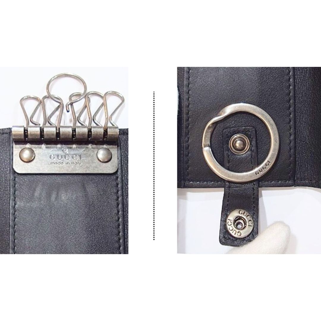 GUCCI グッチ エンボスロゴ 6連キーケース キーリング レザー シルバー