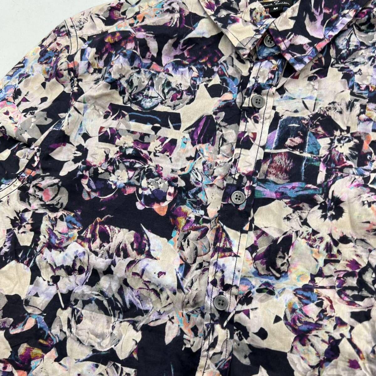Paul Smith ☆ 総柄 グラフィック 長袖 シャツ ホワイト パープル レディース M モード オシャレ カジュアル 人気 古着 ポールスミス■N230 Paul Smith ☆ 総柄 グラフィック 長袖 シャツ ホワイト パープル