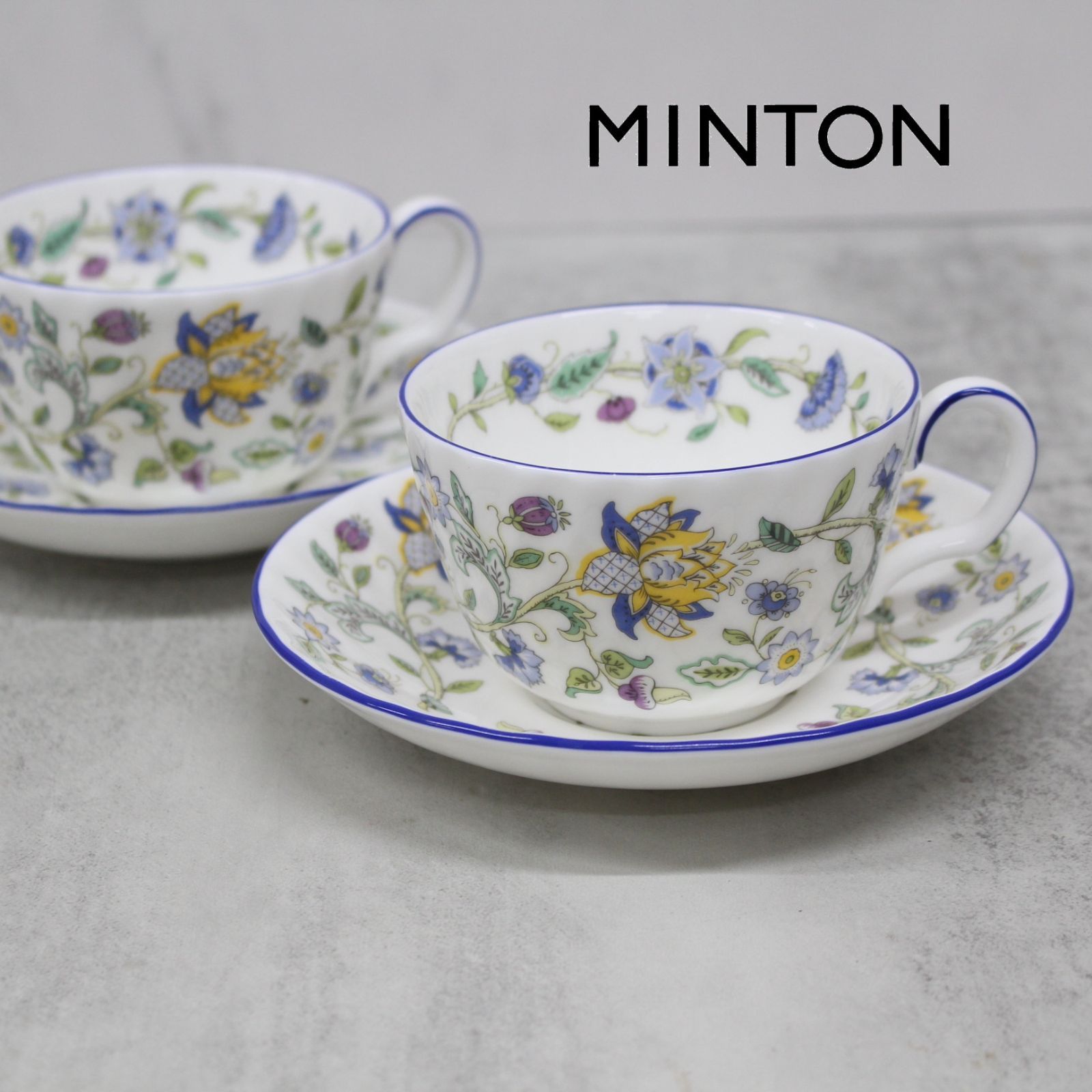 S197)MINTON/ミントン ハドンホール ブルー カップ&ソーサー ペア 2客 
