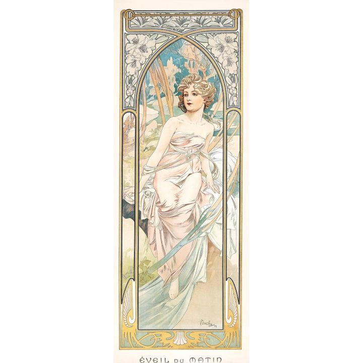 絵画風 壁紙ポスター (はがせるシール式) 【フルサイズ版】 アルフォンス・ミュシャ 四つの時の流れ-朝の目覚め 1899年 アールヌーヴォー キャラクロ K-MCH-063S1 (576mm×1545mm) ＜日本製＞ ウォー