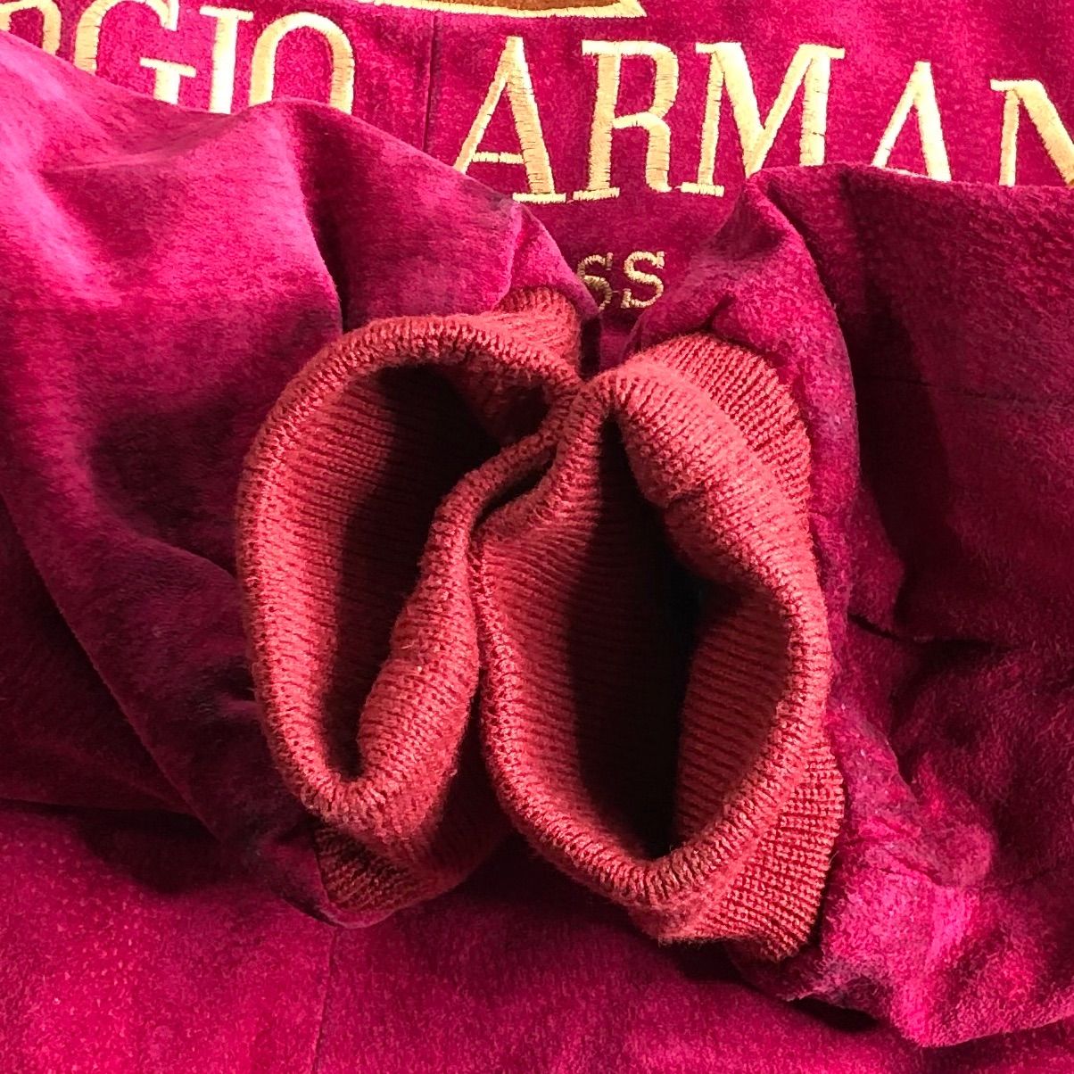 A0413-1-A GIORGIO ARMANI ジョルジオ アルマーニ メンズ 豚革レザージャンパー Lサイズ レッド ライナー ペイズリー ...