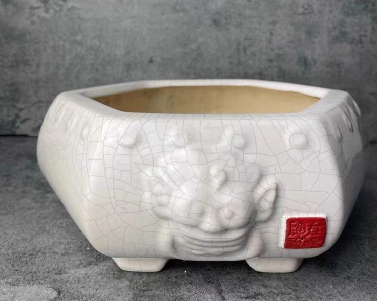 浮彫色絵鉢 四角鉢 盆栽鉢 植木鉢 小品盆栽鉢 大品盆栽鉢