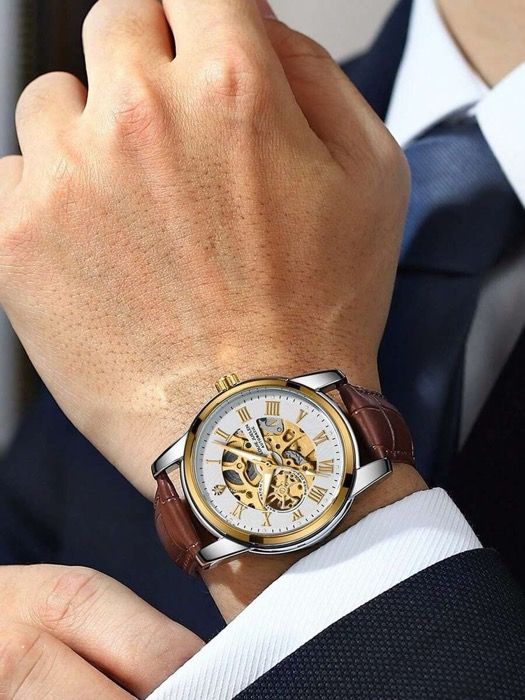 腕時計 メンズ 機械式 メンズ中空ダイヤル機械式腕時計 ビジネス用メンズ腕時計