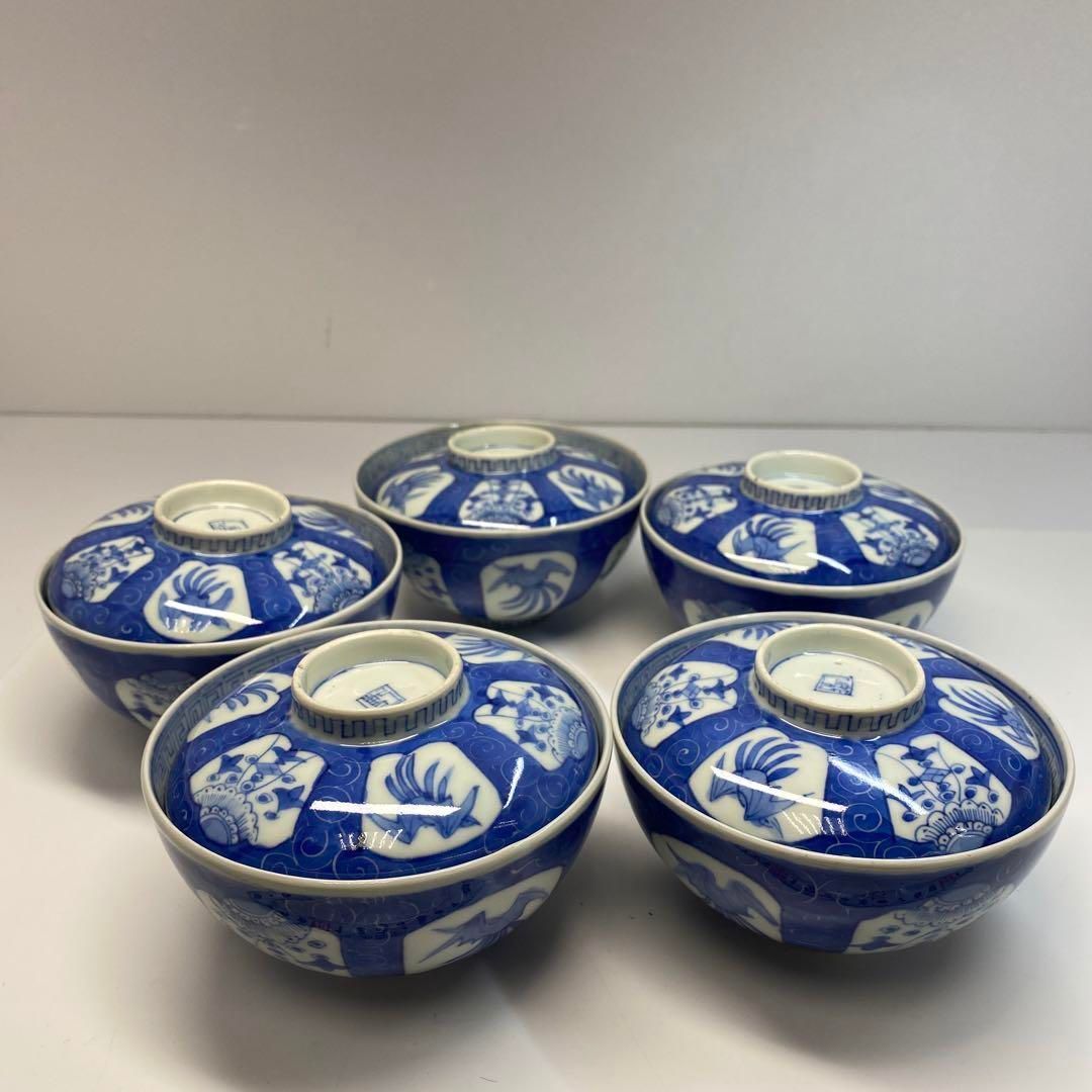 初荷 古伊万里 染付蓋物 有名小説家蒐集品 SN14 古伊万里 染付 蓋茶碗 5客 東さ6-0618④ - メルカリ